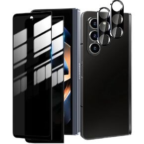[8 in 1 Privacy Tempered Glass Front Screen Protector for Samsung Galaxy Z Fold 5+ Privacy Inner Soft Film Protector+ Camera Lens Protector+ Side Film [Scratch Resistant] [Bubble Free]