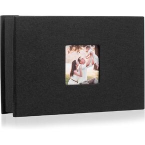Photo Album 4x6 with 100 Pockets,Slip-in Picture Albums,Linen Cover Memory Book with Front Window,Black Page Vertical Photo Book for Wedding,Family,Anniversare,Baby,Vacation(Beige)