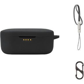 Soft Silicone Protective Case Cover Compatible with Denon Perl/PerL Pro Earbuds, Protective Skin Sleeve with Carabiner and Lanyard(Black)