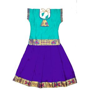 Chandrakala Lehanga Pattu Pavadai For Girls Kids South Indian Dress-6-12 Months, Blue Solid (KL116BLU1)