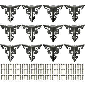 uxcell 12 Pcs Decorative Box Corner Cover, 64mm Metal Edge Guard, Furniture Corner Edges Protector with Screws, Bronze