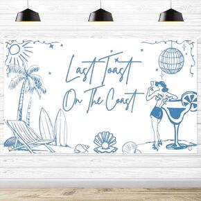 Last Toast on The Coast Backdrop - Coastal Bachelorette Party, Retro Summer Beach Bachelorette Decorations, Beach Bach Hen Party Wedding Engagement Party Decorations, 72.8 x 43.3 Inch