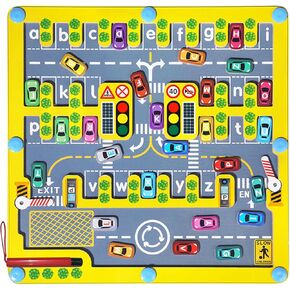 Magnetic Alphabet Maze Letter Puzzle,Montessori Fine Motor Skills Learning Toys for 3 4 5 Years Old Boys and Girls,Alphabet Car Maze Preschool Learning Activities Toy Gifts for Toddlers