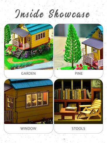 مجموعة منزل مصغر DIY، منزل كابينة سحرية، ألغاز خشبية ثلاثية الأبعاد، رف كتب لبيت الدمى، ملحق ديكور، مجموعة إبداعية لنموذج بناء بيت الدمى المصغر مع ضوء LED in Saudi Arabia