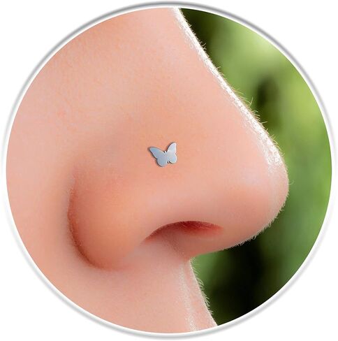 Nose Stud Piercing 925 Silver 22G - Tiny L Shape Parrot Nose Stud Unique Piercings - Cute Shapes Nose Pins Jewelry in Saudi Arabia