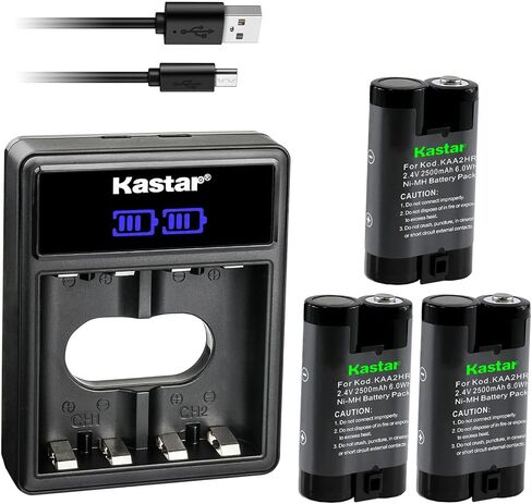 Kastar 3-Pack KAA2HR Battery and LCD Dual USB Charger Replacement for Kodak EasyShare C623 ZOOM, C633, C643, C643 ZOOM, C653, C653 ZOOM, C663, C663 ZOOM, C703, C713, C713 ZOOM, C743, C743 ZOOM Camera in Saudi Arabia