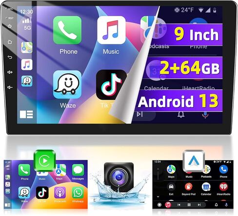 Podofo [2G+64G] Carplay IPS Double Din Car Stereo Android 13 9 بوصة شاشة تعمل باللمس وراديو صوت للسيارة مع نظام Android للتحكم الصوتي التلقائي ونظام تحديد المواقع العالمي (GPS) ووصلة مرآة RDS/FM HiFi Bluetooth احتياطية in Saudi Arabia
