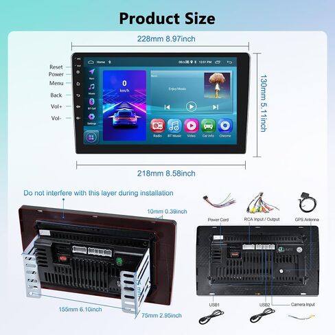 Podofo [2G+64G] Carplay IPS Double Din Car Stereo Android 13 9 بوصة شاشة تعمل باللمس وراديو صوت للسيارة مع نظام Android للتحكم الصوتي التلقائي ونظام تحديد المواقع العالمي (GPS) ووصلة مرآة RDS/FM HiFi Bluetooth احتياطية in Saudi Arabia