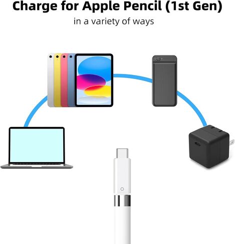 محول AreMe USB C إلى قلم رصاص للجيل الأول من Apple Pencil، محول شحن USB-C ذكر إلى قلم رصاص لجهاز iPad الجيل العاشر، موصل دونجل لشاحن iPencil من النوع C لجهاز iPad 10 (أبيض) in Kuwait