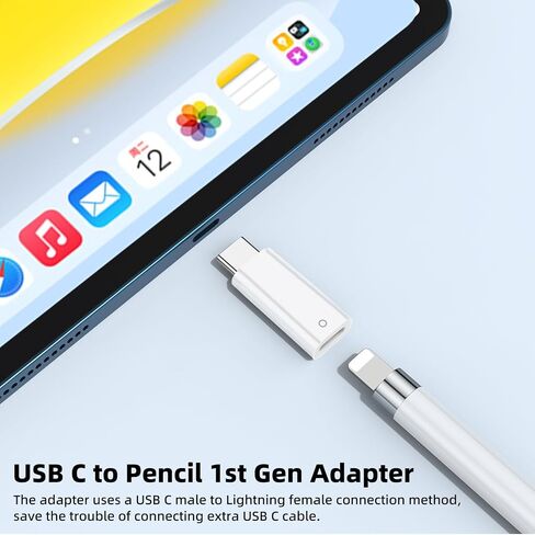 محول AreMe USB C إلى قلم رصاص للجيل الأول من Apple Pencil، محول شحن USB-C ذكر إلى قلم رصاص لجهاز iPad الجيل العاشر، موصل دونجل لشاحن iPencil من النوع C لجهاز iPad 10 (أبيض) in Kuwait