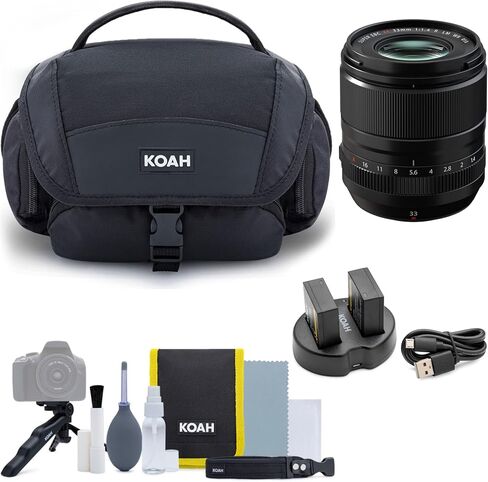 حزمة عدسة Fujifilm Fujinon XF 33mm f/1.4 R LM WR (أسود) مع بطاريات قابلة لإعادة الشحن (عبوتان)، شاحن مزدوج وحقيبة أدوات مع ملحقات in Saudi Arabia