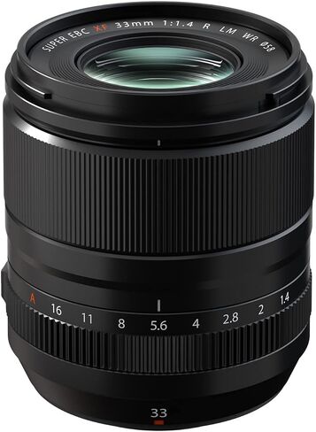 حزمة عدسة Fujifilm Fujinon XF 33mm f/1.4 R LM WR (أسود) مع بطاريات قابلة لإعادة الشحن (عبوتان)، شاحن مزدوج وحقيبة أدوات مع ملحقات in Saudi Arabia
