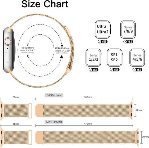 Compatible with Apple Watch Bands Series 10 46mm 42mm / Series 9 8 7 41mm 45mm / Series 6 5 4 SE2 SE 40mm 44mm / Series 3 38mm 42mm / Ultra 49mm Stainless Steel Mesh Metal Band for iWatch Bands in Kuwait