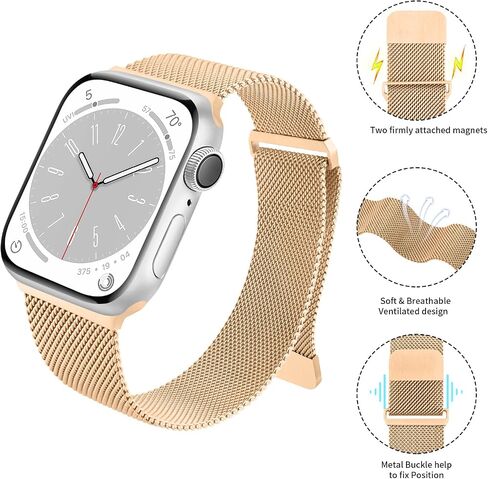 Compatible with Apple Watch Bands Series 10 46mm 42mm / Series 9 8 7 41mm 45mm / Series 6 5 4 SE2 SE 40mm 44mm / Series 3 38mm 42mm / Ultra 49mm Stainless Steel Mesh Metal Band for iWatch Bands in Kuwait