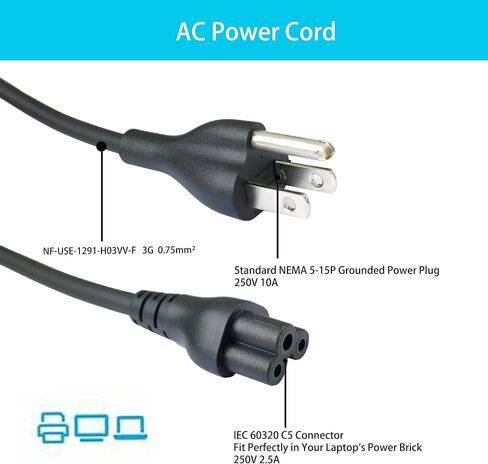 3 Prong Power Cord Replacement Power Cable for Computers, TV, Monitors, NEMA 5-15P to IEC 60320 C5 | 18AWG | 125V 10A, 3 Ft / 3' AC Cable in Saudi Arabia