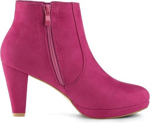 Allegra K Women's Chunky Heel Platform Ankle Boots | Round Toe, Side Zipper, Heel (3 1/7 Inches), Party, Halloween days, Christmas Days, Dating, Evening in Saudi Arabia