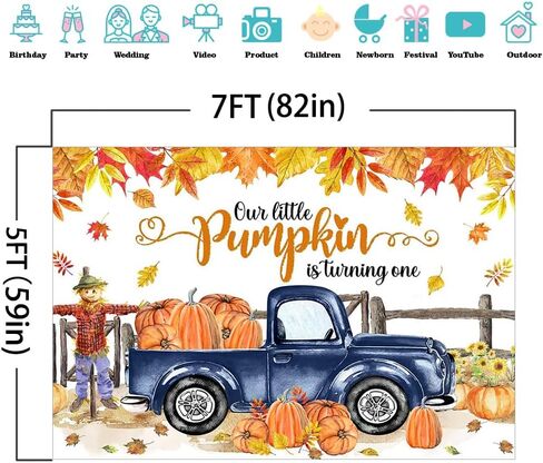 Mocsicka Little Pumpkin 1st Birthday Backdrop Pumpkin Truck First Birthday Background Autumn Fall Boy 1st Birthday Party Decorations Banner Photo Studio Props (7x5ft) in Saudi Arabia