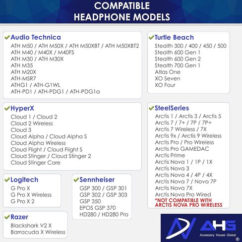 وسائد أذن فائقة الراحة من AHG متوافقة مع سماعات Turtle Beach Stealth 600/600 (الجيل 2)، HyperX Cloud 2 Wireless Cloud 3 Cloud Alpha/Alpha Wireless/Alpha S Stinger Flight ATH-M50X وغيرها in Kuwait
