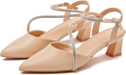 kkdom Women's Sparkle Rhinestone Slingback Low Kitten Heels Closed Pointed Toe Ankle Strap Dress Pump Shoes in Saudi Arabia