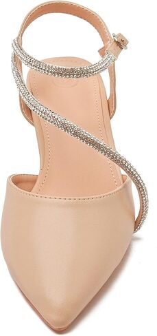 kkdom Women's Sparkle Rhinestone Slingback Low Kitten Heels Closed Pointed Toe Ankle Strap Dress Pump Shoes in Saudi Arabia