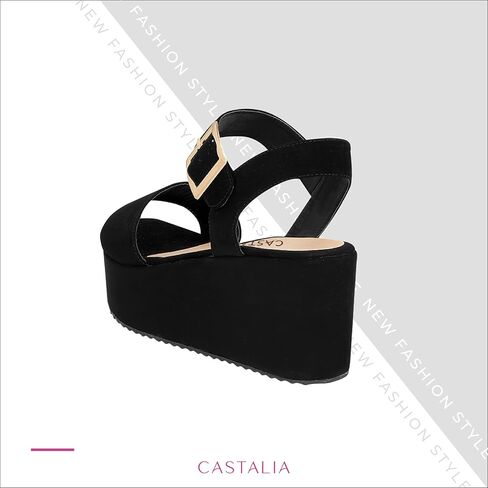 حذاء كاستاليا مصنوع من الجلد السويدي للنساء بكعب أسود. أزياء المرأة الكعوب. مريحة، منصة عريضة 2.7 بوصة. in Kuwait