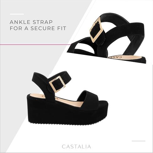CASTALIA Suede Platforms for Women Black Heels. Fashion Woman Heels. Confort, 2.7" Wide Platform. in Saudi Arabia