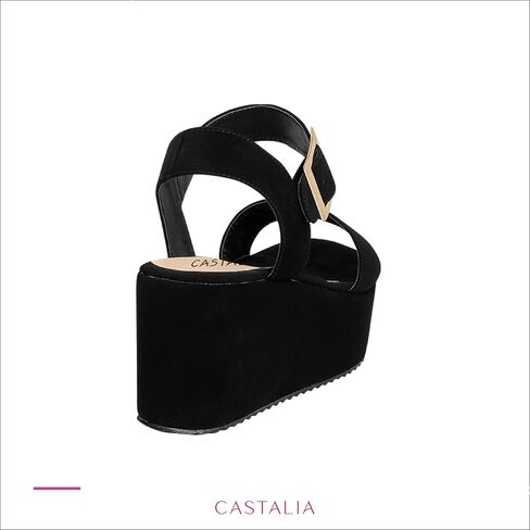 حذاء كاستاليا مصنوع من الجلد السويدي للنساء بكعب أسود. أزياء المرأة الكعوب. مريحة، منصة عريضة 2.7 بوصة. in Kuwait
