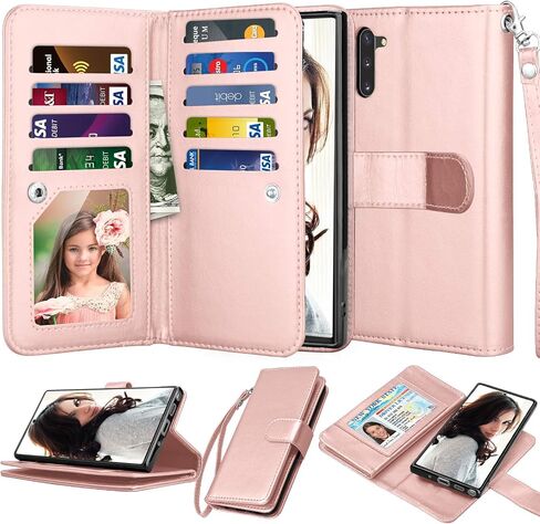Njjex Wallet Case for Samsung Galaxy Note 10, for Galaxy Note 10 Case (2019), [9 Card Slots] PU Leather ID Credit Holder Folio Flip [Detachable] [Kickstand] Magnetic Phone Cover & Lanyard [Black] in Saudi Arabia