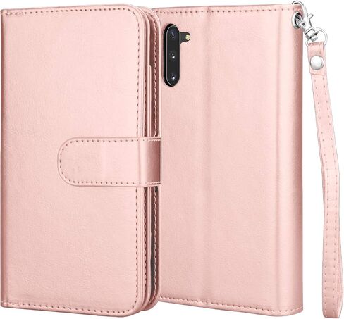 Njjex Wallet Case for Samsung Galaxy Note 10, for Galaxy Note 10 Case (2019), [9 Card Slots] PU Leather ID Credit Holder Folio Flip [Detachable] [Kickstand] Magnetic Phone Cover & Lanyard [Black] in Saudi Arabia