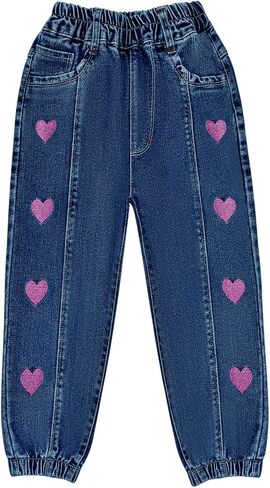 Peacolate 2-6T Infant Little Kids Girls Embroidery Jeans Denim Pants Trousers(Heart,4-5Y) in Kuwait