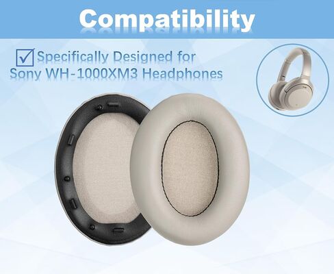 Replacement Ear Pads Cushions for Sony WH-1000XM3 Noise Canceling Headphones, with Soft-Touch Leather, Breathable Noise Isolation Memory Foam, Long-Lasting Comfort, Easy Installation (Gray) in Saudi Arabia