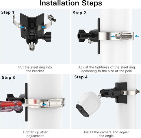حامل عمود كاميرا أمان خارجي بدون حفر، حامل عمود عالمي متوافق مع Ring وEufy وWyze وArlo وGoogle Nest والكاميرات والمزيد - أسود - قطعتان in Kuwait