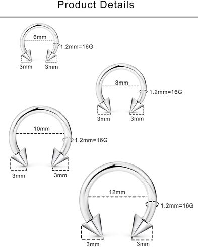 Lcolyoli 16g Septum Rings Internally Threaded Surgical Steel Septum Jewelry Lip Rings Hoop Labret Jewelry Smiley Piercing Jewelry Horseshoe Earrings Daith Piercing Jewelry for Women Men in Saudi Arabia