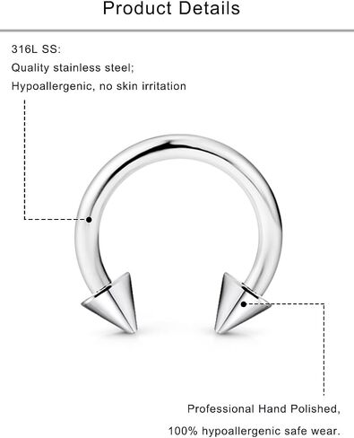 Lcolyoli 16g Septum Rings Internally Threaded Surgical Steel Septum Jewelry Lip Rings Hoop Labret Jewelry Smiley Piercing Jewelry Horseshoe Earrings Daith Piercing Jewelry for Women Men in Saudi Arabia