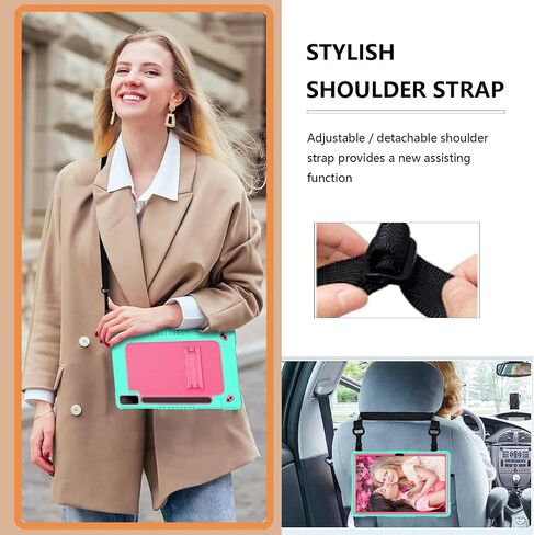 for Lenovo Tab P12 Case,for Lenovo Tab P12 12.7 Inch Tablet Case,Heavy Duty Kids Shockproof with Kickstand Shoulder Strap Case for Lenovo Tab P12 TB-370FU/Xiaoxin Pad Pro 371FC (Black/Black) in Saudi Arabia
