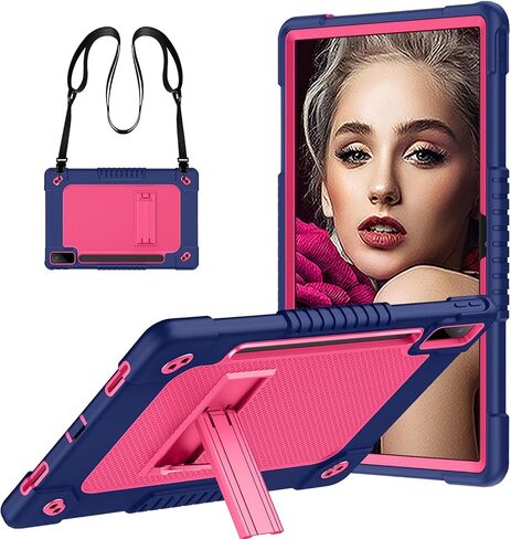 for Lenovo Tab P12 Case,for Lenovo Tab P12 12.7 Inch Tablet Case,Heavy Duty Kids Shockproof with Kickstand Shoulder Strap Case for Lenovo Tab P12 TB-370FU/Xiaoxin Pad Pro 371FC (Black/Black) in Saudi Arabia