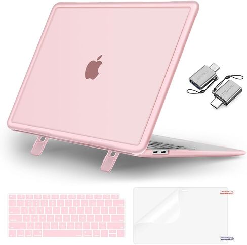 MOSISO Compatible with MacBook Air 13 inch Case 2022-2018 Release A2337 M1 A2179 A1932, Heavy Duty Shockproof Plastic Hard Case with Fold Kickstand&Keyboard Skin&Screen Protector&Type C, Black in Saudi Arabia