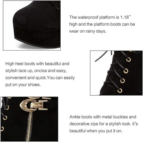 ForeMode Women Autumn Round Toe Lace up Ankle Buckle Chunky High Heel Platform Knight Boots in Saudi Arabia