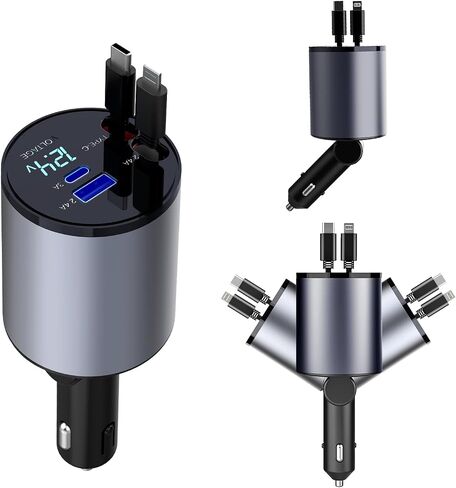 Retractable Car Charger, 66W 4 in 1 Super Fast Charging Car Phone Charger with 2 Retractable 31.5 Inch Cables and 2 USB Ports for iPhone 15/14/13/12/11, Galaxy, Pixel（C） in Saudi Arabia