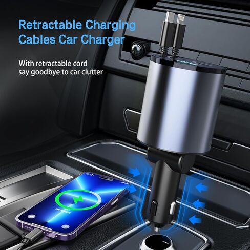 Retractable Car Charger, 66W 4 in 1 Super Fast Charging Car Phone Charger with 2 Retractable 31.5 Inch Cables and 2 USB Ports for iPhone 15/14/13/12/11, Galaxy, Pixel（C） in Saudi Arabia