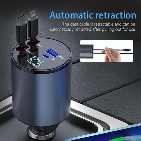 Retractable Car Charger, 66W 4 in 1 Super Fast Charging Car Phone Charger with 2 Retractable 31.5 Inch Cables and 2 USB Ports for iPhone 15/14/13/12/11, Galaxy, Pixel（C） in Saudi Arabia