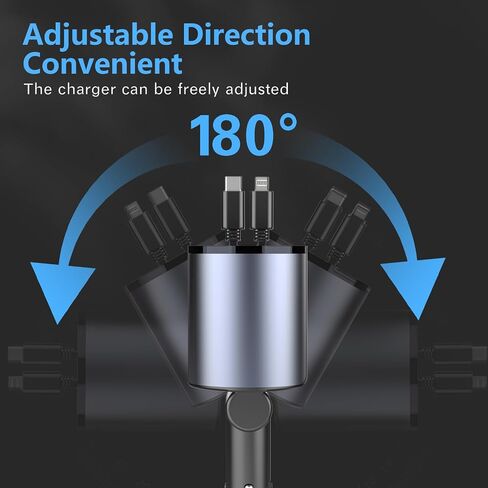 Retractable Car Charger, 66W 4 in 1 Super Fast Charging Car Phone Charger with 2 Retractable 31.5 Inch Cables and 2 USB Ports for iPhone 15/14/13/12/11, Galaxy, Pixel（C） in Saudi Arabia