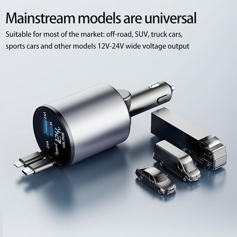 Retractable Car Charger, 66W 4 in 1 Super Fast Charging Car Phone Charger with 2 Retractable 31.5 Inch Cables and 2 USB Ports for iPhone 15/14/13/12/11, Galaxy, Pixel（C） in Saudi Arabia
