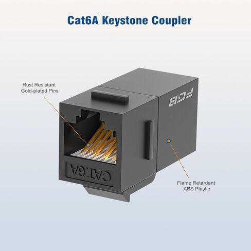 FGB 10 Gbps CAT6A RJ45 Keystone Coupler 25-Pack, CAT6A Keystone Jack, Ethernet Coupler Female to Female UTP for Cat6a/Cat6/Cat5e/Cat5, Black in Kuwait
