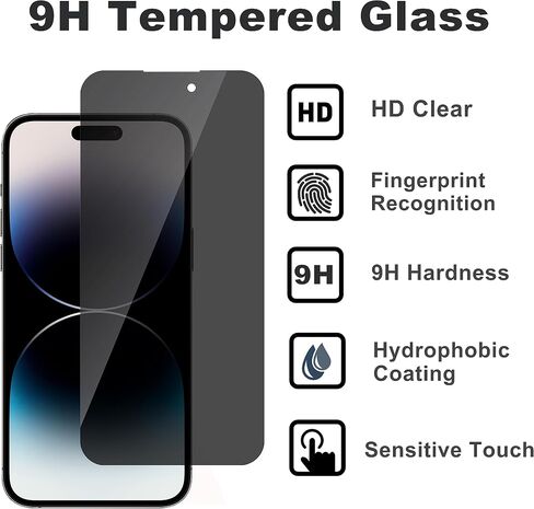 [2 Pack for iPhone 14 Pro Max Privacy Screen Protector, Privacy Full Coverage 9H Hardness Protection, Anti-Spy Tempered Glass Film Compatible for iPhone 14 Pro Max (6.7'') 2022, Bubble Free in Saudi Arabia