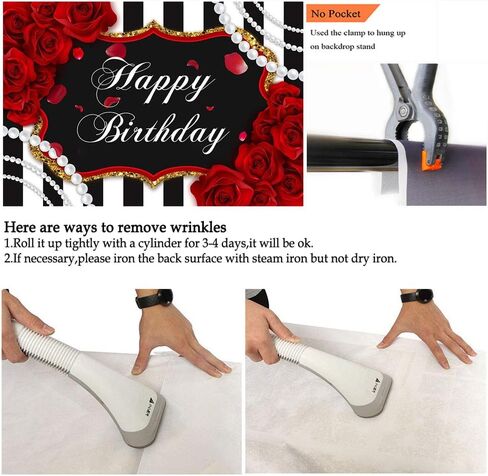 Avezano Red Rose Birthday Backdrop for 7x5ft Red Roses Flowers Pearl Black and White Stripes Happy Birthday Photography Background for Girl Women Decorations Banner Photo Booth Supplies in Kuwait