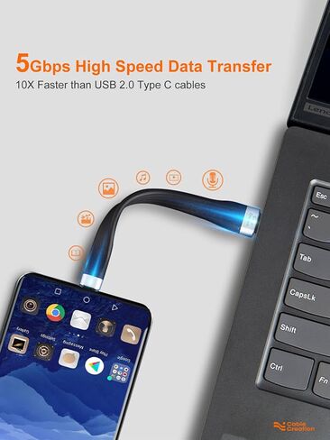 CableCreation Short USB 3.1 A to Type C Cable 5 inches, USB Type C Cable 3A Fast Charging, 5Gbps USB C to A FPC Cable for Quest Link, MacBook iPad Pro, Galaxy S22 S21/S20, SSD, 12cm, Black in Kuwait