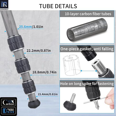 Carbon Fiber Tripod-INNOREL GT254C Professional Camera Tripod Compact Portable Tripod for Digital DSLR Camera 4-Section Travel Camera Stand Support with Special-Shaped Center Column Load 33lb/15kg in Saudi Arabia