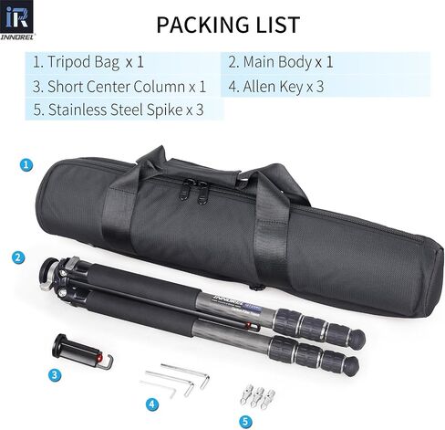 Carbon Fiber Tripod-INNOREL GT254C Professional Camera Tripod Compact Portable Tripod for Digital DSLR Camera 4-Section Travel Camera Stand Support with Special-Shaped Center Column Load 33lb/15kg in Saudi Arabia