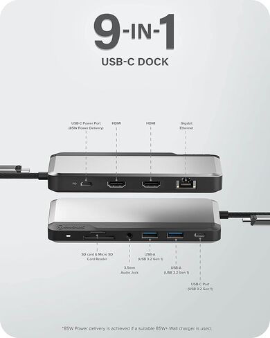 ALOGIC USB-C شاشة مزدوجة 1080p FHD Dock؛ توصيل طاقة 85 وات؛ 2X USB-A؛ 2X USB-C؛ 2X منافذ HDMI؛ إيثرنت؛ مقبس الصوت؛ قارئ بطاقات SD وMicro-SD؛ إصدار 10 في 1 MX2 lite HDMI. in Kuwait